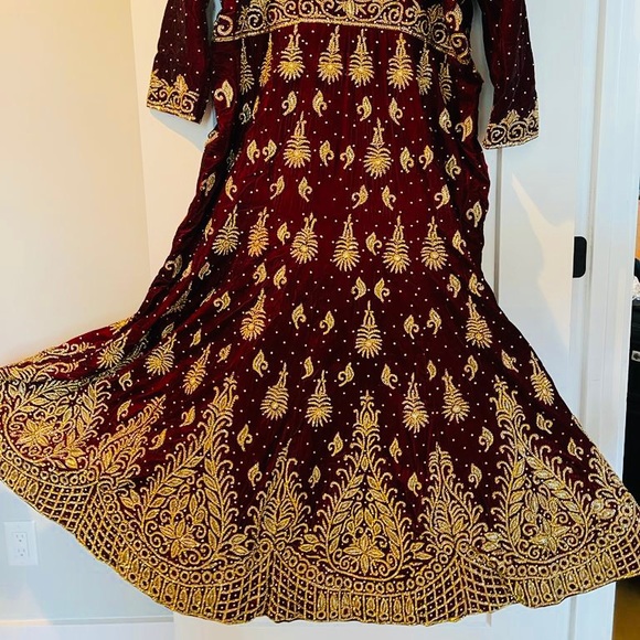 Dark Red/Maroon Velvet front and back heavy stone work.